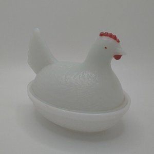 Vintage Westmoreland White Milk Glass Hen On Nest Candy Dish 4.5" Farm Decor